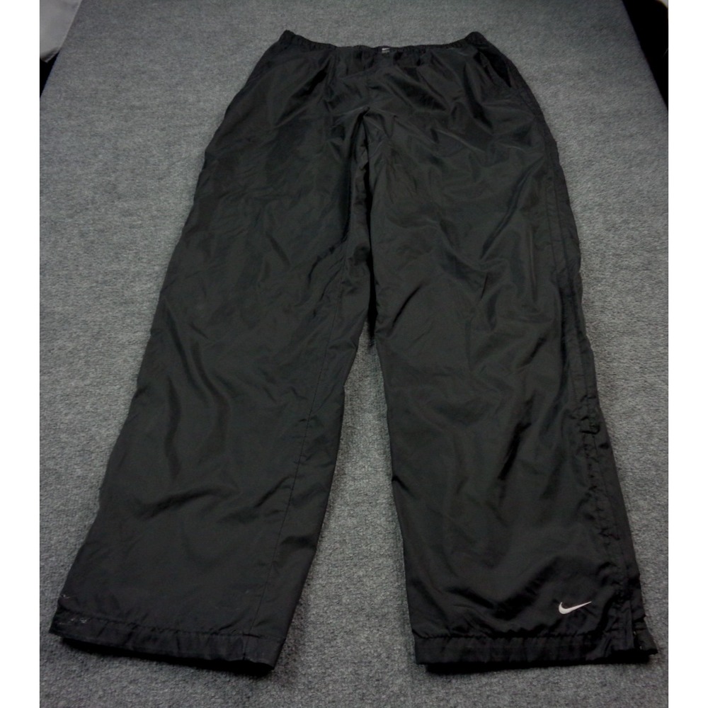 Vintage Nike Track Pants Mens XL Black Drawstring Wide Leg Y2k Embroidered Logo